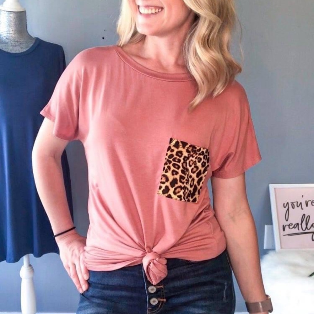 Leopard Print Pocket Tee - Picture 2 of 2